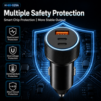 H60-029A pengisi daya mobil alumunium 45W 3 Port, adaptor pengisian daya Cepat PD/PPS & USB-A USB-C 2x dengan LED biru, 12-24v
