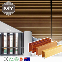Plafond suspendu linéaire en aluminium à grain de bois personnalisé MEIYU, panneau de plafond en forme de U, pour bureau, hôtel, hall
