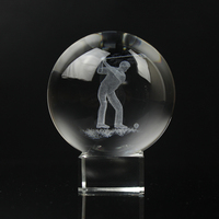 Balle de golf en verre gravée au laser de 60 mm avec base LED, trophée souvenir pas cher