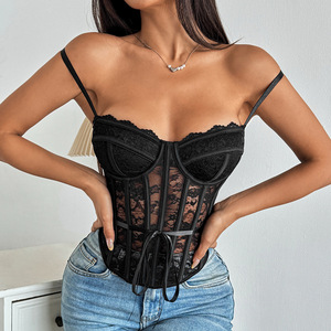 <span class=keywords><strong>Top</strong></span> Corto Sexy in Pizzo Francese con Stecche, <span class=keywords><strong>Corsetto</strong></span> Trasparente Senza Schienale, Bustier Traspirante, Elegante e Sensuale - Product Image 2