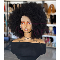 Perruque frontale en dentelle 13*1 T, bouclée afro, couleur noire, pré-épilée, en cheveux humains vierges, pour grossistes et fournisseurs de cheveux