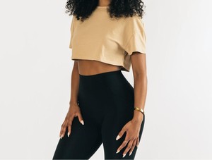 Camiseta Corta de Manga Corta para Mujer, Tejida en Mezcla de Algodón y Poliéster, Corte Holgado, Informal, para Verano, Antiencogimiento, Color Sólido - Product Image 4