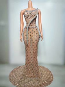 A8621 वस्त्र निर्माण कस्टम इवनिंग प्रोम ड्रेस लक्जरी स्फटिक मनके टेल बॉल ग्रो वेडिंग महिला मैक्सी ड्रेस - Product Image 4