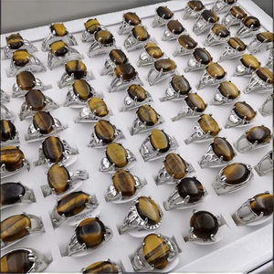 REIGN on RESIN Natural <b>Tiger</b> <b>Eye</b> Round Gemstone <b>Rings</b> Circling Setting Classic Unisex Jewelry Gift Daily Wear - Product Image 2