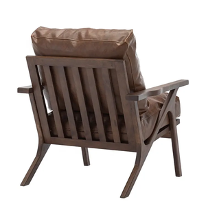 Fauteuil d'appoint en cuir PU marron durable et confortable, structure en bois, design moderne et minimaliste pour salon, chambre à coucher, meubles de maison - Product Image 4