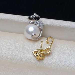 Pendentif souris du zodiaque en argent S925 avec collier à pendentif en perle de 8-9 mm, accessoires de bijoux DIY, plateau vide 3291 - Product Image 2