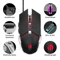 Mouse Gaming Berkabel Inphic PW2 4000DPI 6 Tombol Pemrograman Makro Bercahaya USB Mekanik untuk Rumah Kantor PC