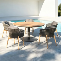 Ensemble de salle à manger de jardin en rotin moderne de qualité commerciale, table avec plateau en céramique résistant aux intempéries, chaises de salle à manger d'extérieur