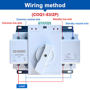 Interrupteur de transfert automatique (ATS) domestique CHOSO COQ1-63/2P 63A 2P avec papier de protection enduit, capacité de coupure 5kA/6kA, 400V - Product Image 3