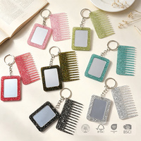 Lot de porte-clés 2-en-1 en acrylique pailleté, mini miroir rectangulaire et peigne à cheveux, breloque scintillante pour sac, accessoires pour femmes