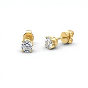Boucles d'oreilles clous solitaires en diamant rond plaqué or 18 carats 14 carats, taille ronde, quatre griffes, classiques, pour mariée, bijoux fins, cadeau - Product Image 2