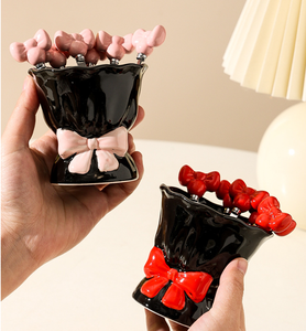 Tasse à fruits en porcelaine fine avec nœud et fourchette - 300 ml, passe au lave-vaisselle, cadeau créatif pour les restaurants, les hôtels et la vente en gros - Product Image 6