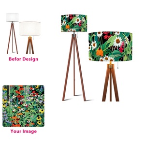 Lampe sur pied LED moderne du milieu du siècle, trépied en bois, intensité variable, gradation progressive, abat-jour E26, tissu imprimé personnalisé, 3000K-6500K - Product Image 2