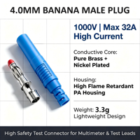 Connecteur banane de sécurité 4,0 mm - Accessoire de prise isolée en cuivre pur nickelé pour équipement de test