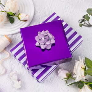 Reversible Purple Wrapping Paper Roll 17 In X 32.8 Ft Metallic Striped Gift <b>Wrap</b> For Birthday Anniversary - Product Image 6
