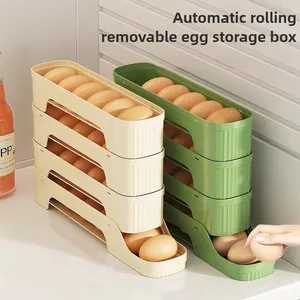 4-layer Slide Egg Storage Box <b>Ladder</b> Style Refrigerator Side Door Large Capacity Manual Portable Plastic Kitchen Organizer - Product Image 4