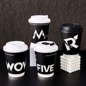 Gobelet en papier isolant jetable de 16 oz avec couvercle, sensation premium, pour boissons chaudes - Noir, usage commercial à emporter - Product Image 3