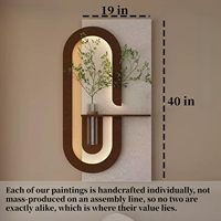 AICHENG Décoration Murale 3D Contemporaine à Motif Floral en Grès Fait Main avec Cadre en Bois, Lumières LED et Verdure Artificielle, à Brancher