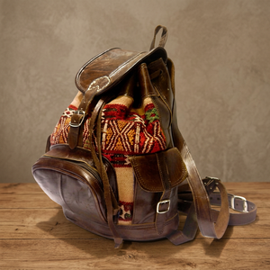Sac à dos de voyage unisexe en cuir véritable fait main, style classique, durable, avec poignée souple et roulettes intégrées, fermeture éclair - Product Image 1