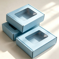 Cajas de Panadería Corrugadas Azul Claro Personalizadas para Envío de Alimentos, Fácil Montaje, Cajas para Macarrones y Galletas con Ventana y Laminado Mate