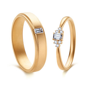 Hailer-Conjunto de anillos de boda de oro amarillo auténtico para parejas, joyería de diamante de moissanita de corte esmeralda de 14k y 18k para compromiso - Product Image 1