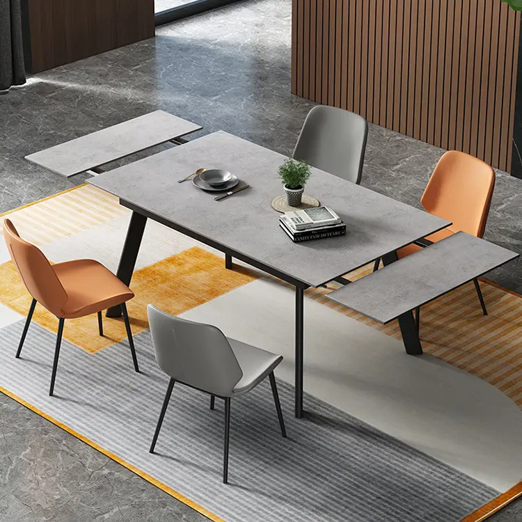 AJJ DX-287-mesa de comedor plegable con función de hogar y silla, mesa de comedor de pizarra italiana retráctil ligera de lujo