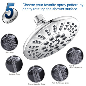 Cabezal de ducha presurizado electrochapado de 5 funciones, rociador superior tipo lluvia de 6 pulgadas para el hogar, hotel, baño - Product Image 2