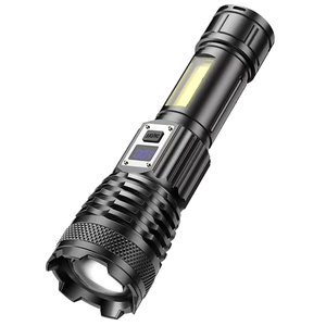 Lampe torche LED super lumineuse 50W en gros, rechargeable par USB, zoomable, lanterne tactique d'urgence pour le camping, corps en aluminium - Product Image 1