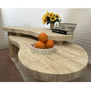 Travertin de nidification salon salon de luxe Solide pierre table à café imbriquées <span class=keywords><strong>gigogne</strong></span> table basse de luxe moderne dorée centre table - Product Image 2