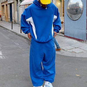 Streetwear Custom Blank 100% Cotton Baggy Tracksuit French Terry Color Block Sweatsuit Men's Oversized Boxy Fit Hoodies Set - Product Image 2