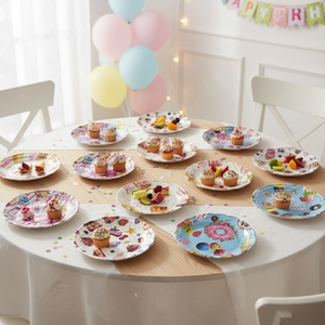 CASAMAX WL AA-0486B Piatti di Plastica Colorati con Disegni Cartoon per Feste ed Eventi, Stoviglie Rotonde Portatili con Stampa Digitale - Product Image 3