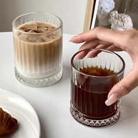 Ensemble de tasses à café en verre côtelé vertical, gobelets en verre transparent gaufré pour latte glacé, Americano, boissons froides, verrerie gaufrée