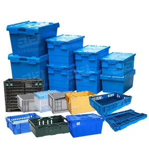 Heavy Duty Plastic Nestable Moving Crates Stackable Storage Tote Plastic Storage Bins Storage Crate Lid Attached