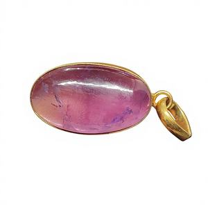 Pendentif en laiton fait main avec pierre précieuse cabochon en améthyste naturelle, pendentif bleu et améthyste - Product Image 1