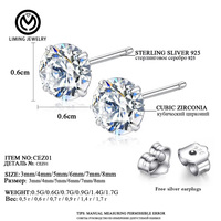 CEZ01 Aretes de Botón Clásicos de Moda para Mujer en Plata de Ley 925 Genuina, Joyería Fina con Zirconia Cúbica Redonda CZ de 3mm 4mm 5mm 6mm 7mm 8mm