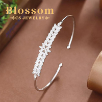 Bracelet ajustable en argent sterling 925 avec motif floral central de haute qualité et zircone cubique pour femme - Vente en gros