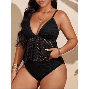 Women's <b>Plus</b> <b>Size</b> <b>Tankini</b> Swimsuit Deep V Neck Hollow Out 2 Piece Set High Waisted Summer Beach Bathing Suit - Product Image 4