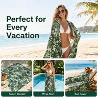 Paréo de plage bohème en viscose, imprimé feuilles de palmier tropicales, châle de plage en rayonne, accessoire d'été pour femme