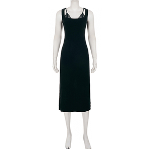 Robe de soirée élégante noire en dentelle patchwork deux-en-un à col bénitier, dos nu et fente, sexy pour femme - Product Image 6