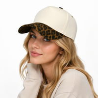 Casquette de baseball bicolore avec logo personnalisé, visière imprimée léopard, chapeau en coton structuré, casquettes ajustables pour hommes et femmes, vente en gros