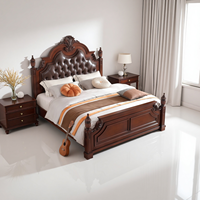 Cadre de lit king size moderne en chêne massif américain avec tête de lit rembourrée en cuir PU, caractéristiques réglables et design de plateforme sculptée