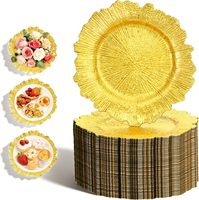 Assiettes de présentation dorées en gros, 13 pouces, motif récif, pour mariage, en plastique incassable, réutilisables, pour banquets et Noël