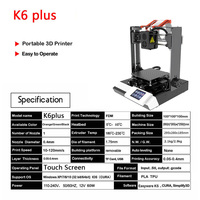 Printer 3D K6 Plus Mini Desktop Industrial Baru Kecepatan Tinggi 100*100*100mm Meja Panas Cetak Senyap USB Kartu TF Nozzle Filamen PLA