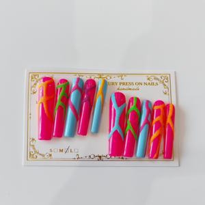 Nuevo diseño <span class=keywords><strong>fucsia</strong></span> 3D Extra largo cuadrado <span class=keywords><strong>uñas</strong></span> postizas Y2K alta calidad Prensa en <span class=keywords><strong>uñas</strong></span> al por mayor - Product Image 1