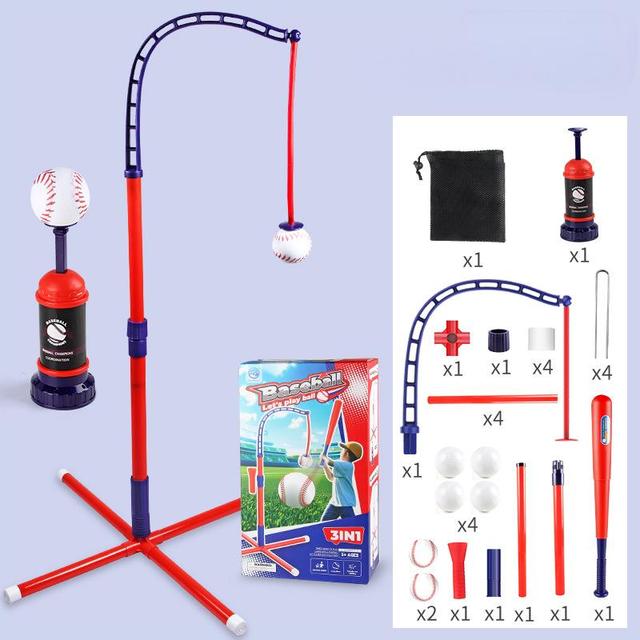 3-in-1 Adjustable Height Indoor/Outdoor Softball Baseball Set Ball Stand Hanging Tee Ball Launcher Sports Gift Outdoor Game