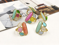 Bagues délicates pour femmes, plaquées or 18 carats, avec plusieurs pierres œil-de-chat naturelles colorées, classiques, pour mariage, soirée dansante, cadeau décoratif