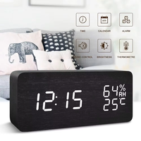 Réveil numérique en bois avec affichage de la température et de l'humidité, horloge de bureau LED pour bureau et chambre, horloge électrique en bois, décoration de chevet, cadeau