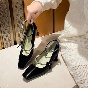 Zapatos Mary Jane Estilo Francés con Tira de Diamantes en Forma de Gota de Agua, Tacón de Aguja, Punta con Lazo, Sandalias de Tacón de Verano en Cuero Genuino - Product Image 5