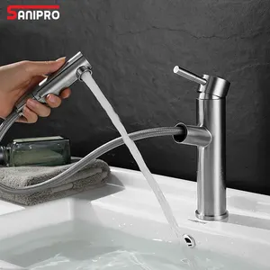 SANIPRO, caño giratorio Flexible desplegable, grifos mezcladores de rociador SUS304 frío y caliente, grifo de lavabo de baño, grifos de lavabo extraíbles