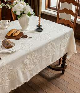 Mantel Rectangular Bordado <span class=keywords><strong>de</strong></span> Algodón y Lino Vintage <span class=keywords><strong>Francés</strong></span> Yongho, con Borlas, <span class=keywords><strong>de</strong></span> Lujo, para Bodas <span class=keywords><strong>de</strong></span> Alta Gama - Product Image 2